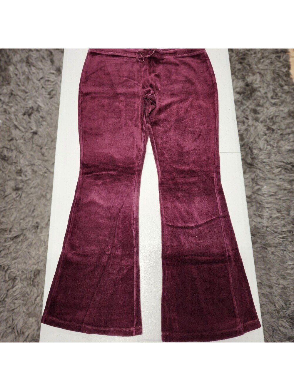 Derek Heart Burgundy Velour Flared Women's Pants Cotton Elastic Waist Pockets